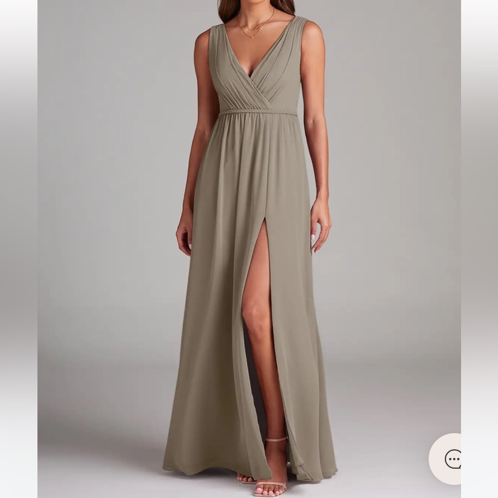 Azazie Tanicia Taupe Chiffon Dress